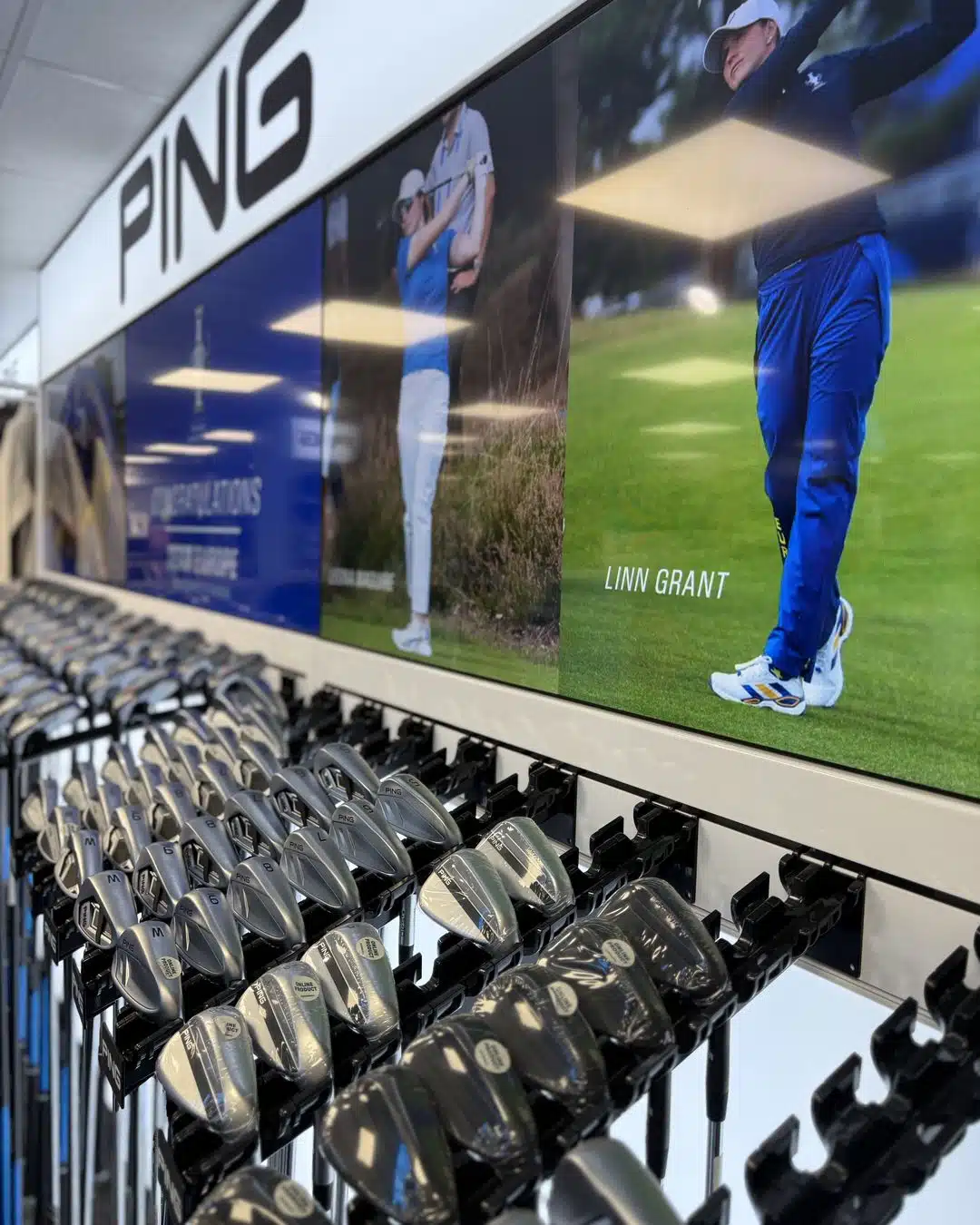 Ping irons wall at the Express Golf shop
